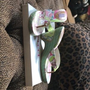 Colorful Emilio Pucci wedge straw heels